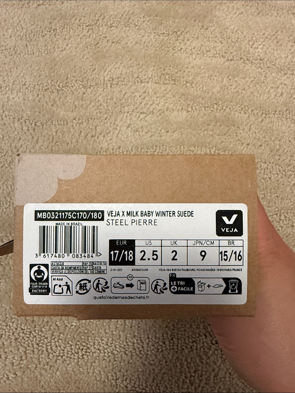 Veja x Milk Baby Light Blue Winter Suede Lace Up Soft shoes - Picture 5 of 8
